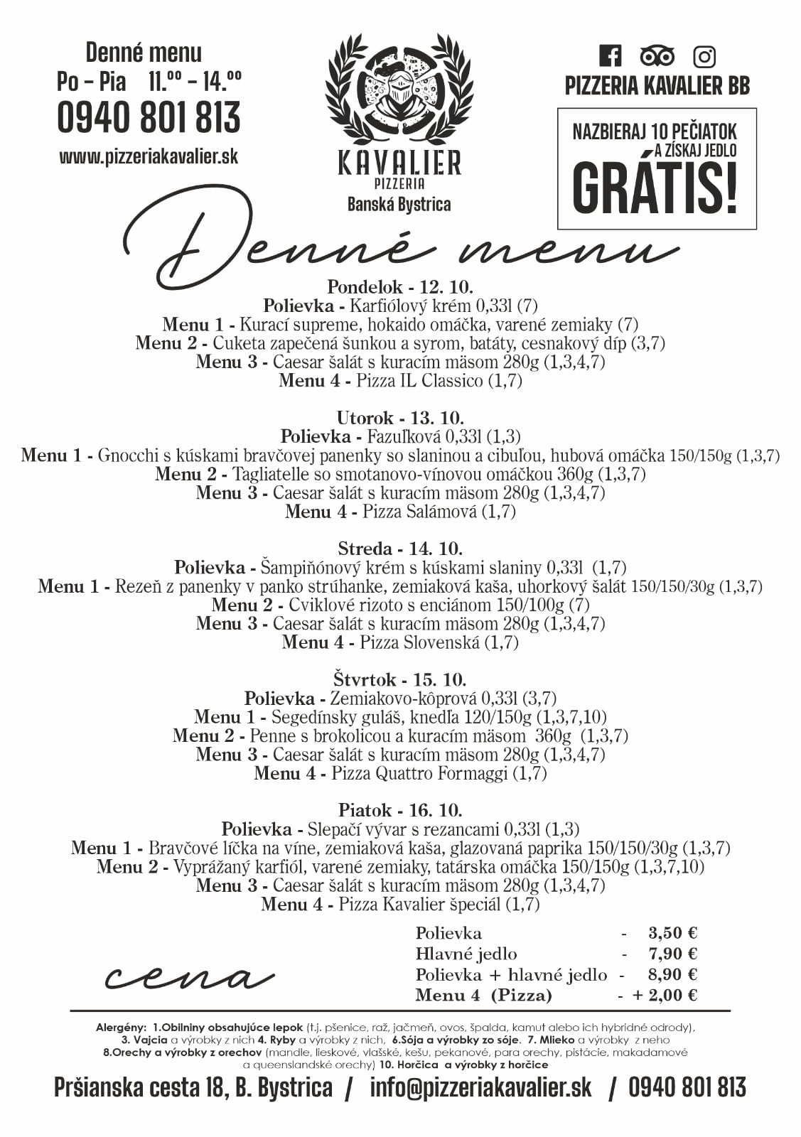 Menu kavalier
