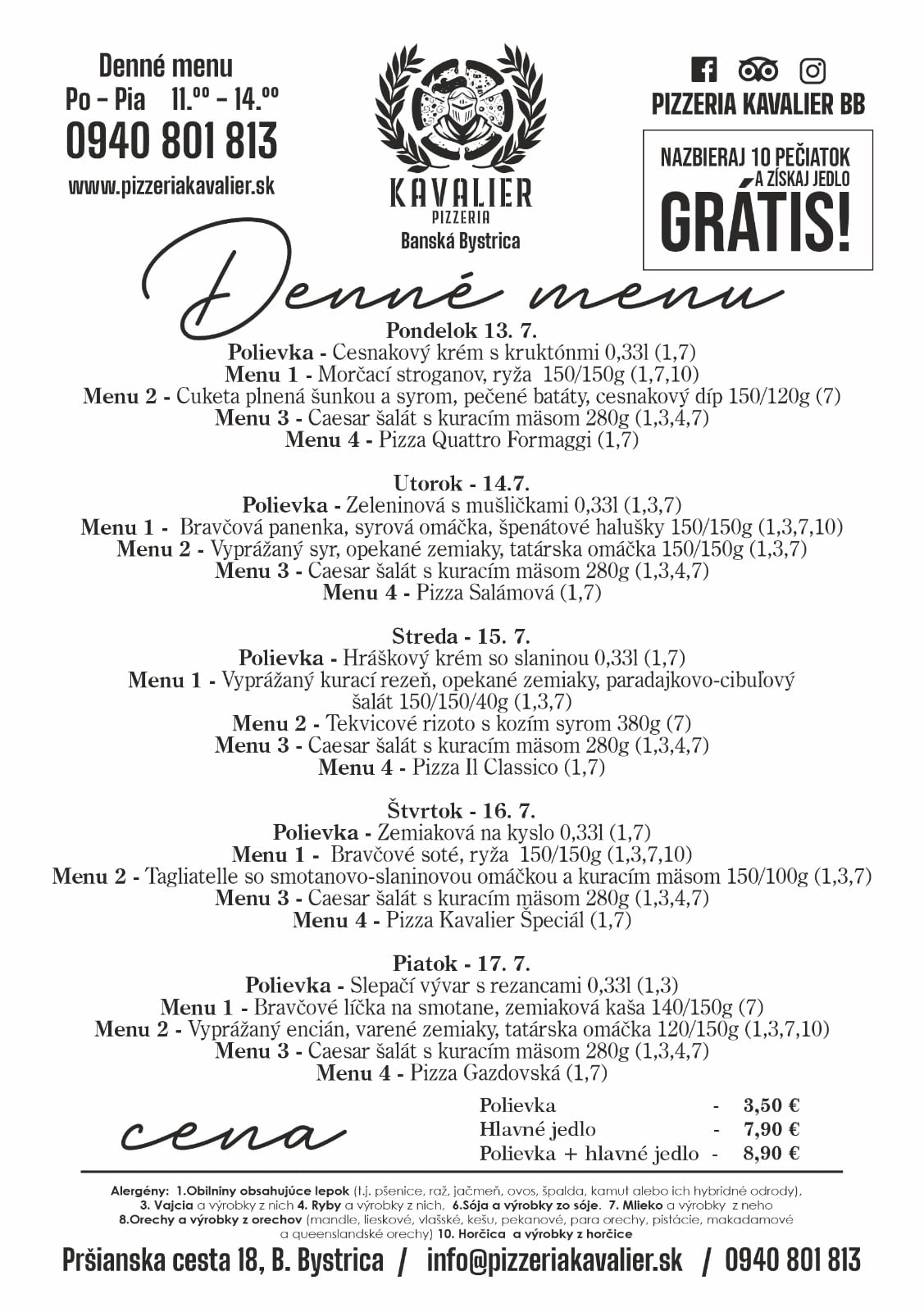Menu kavalier