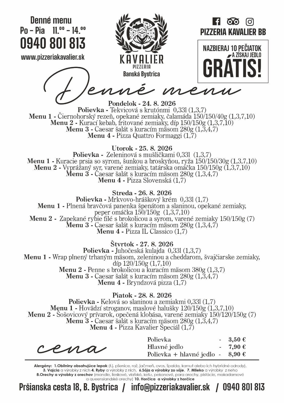 Menu kavalier