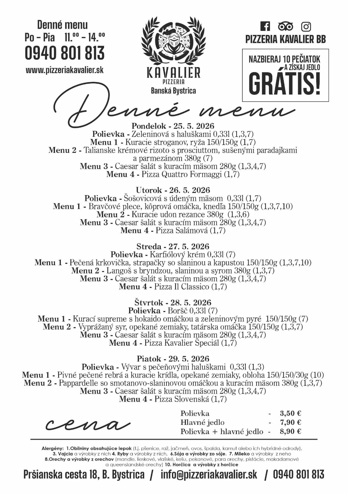 Menu kavalier