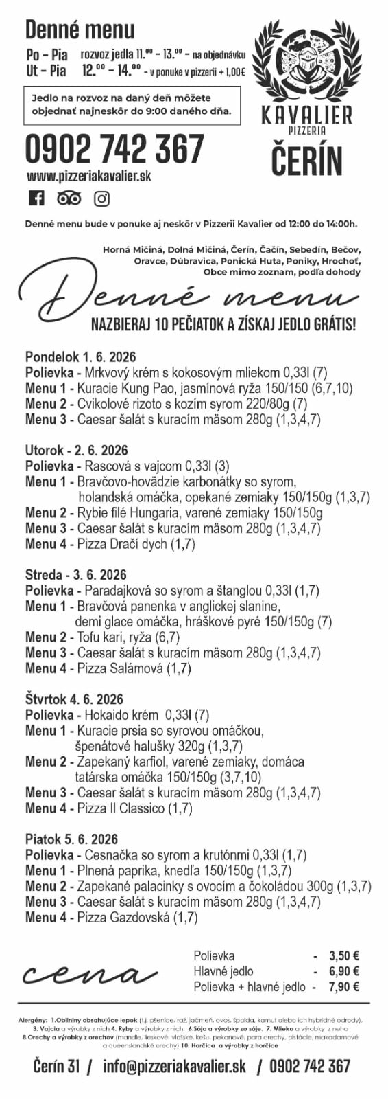 Menu kavalier