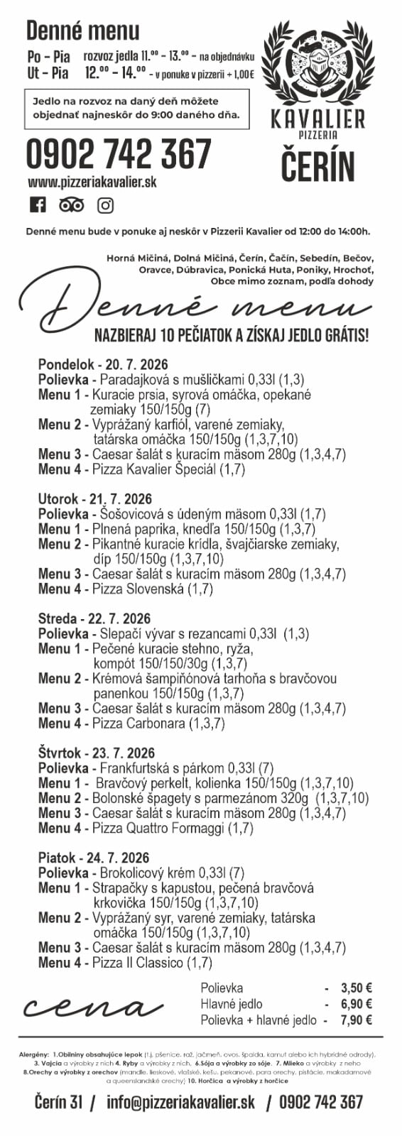 Menu kavalier
