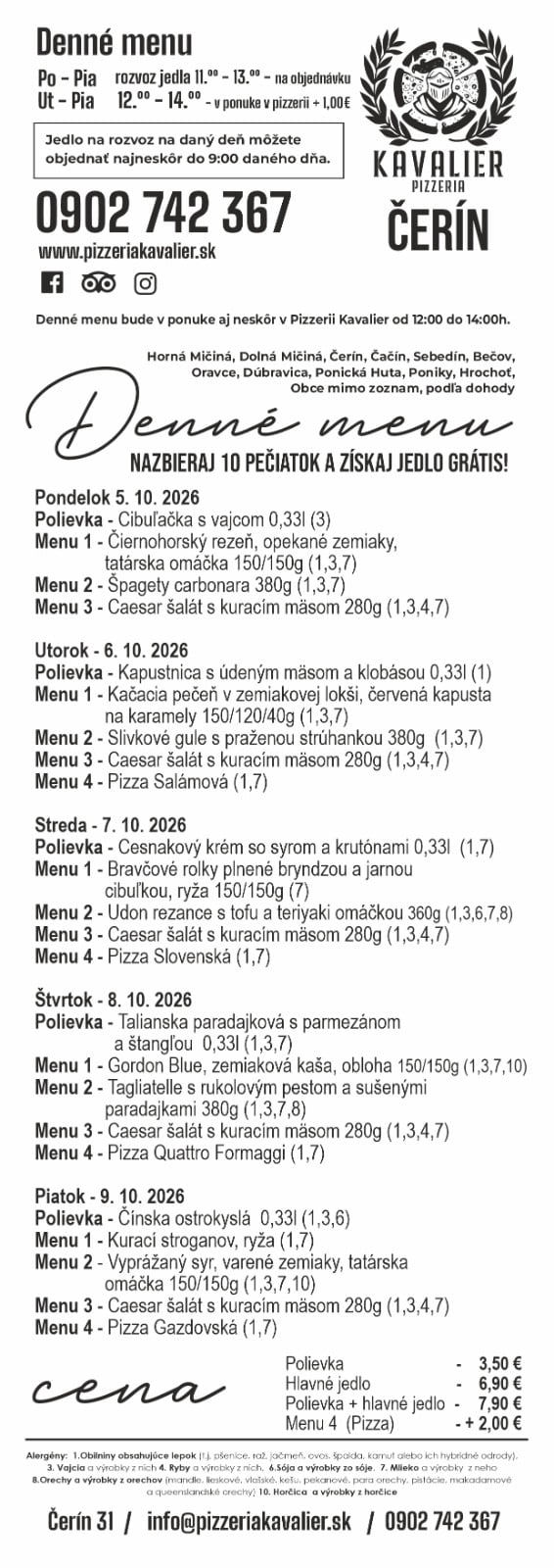 Menu kavalier