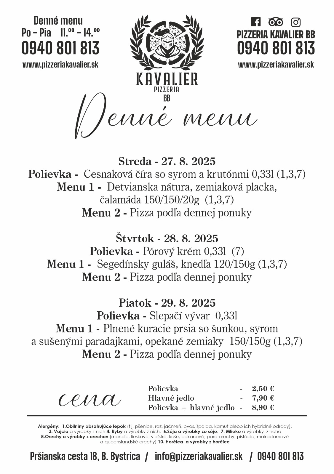 Menu kavalier